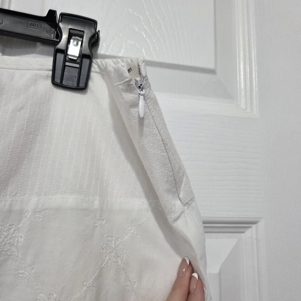 Vintage Requirements White Embroidered Eyelet Cotton Midi Skirt Size 14 Boho - Picture 5 of 10